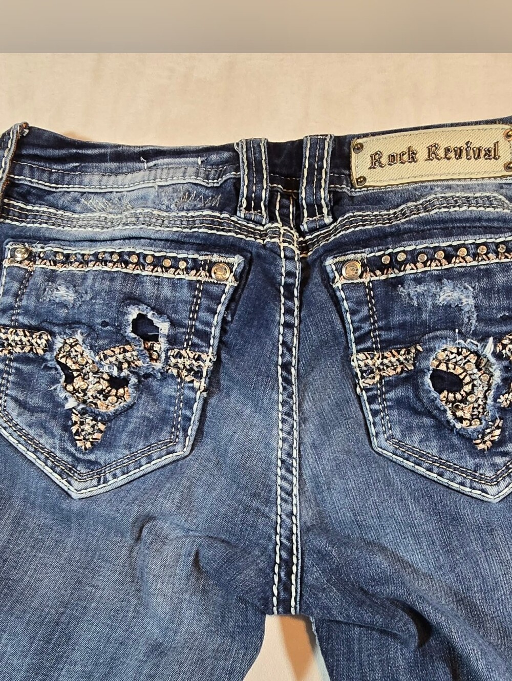Rock Revival Luiza Skinny Jeans Size 30 Rhinestone Embellished Distressed